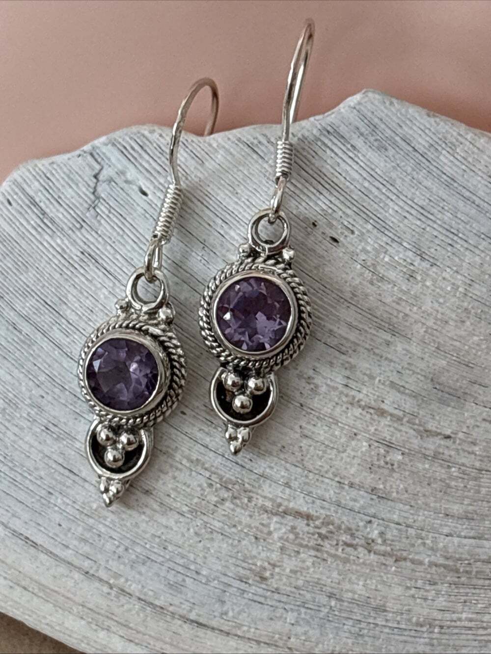 Genuine Natural 2.00 tcw Amethyst Sterling Silver Dangle Earring Dainty Milgrain